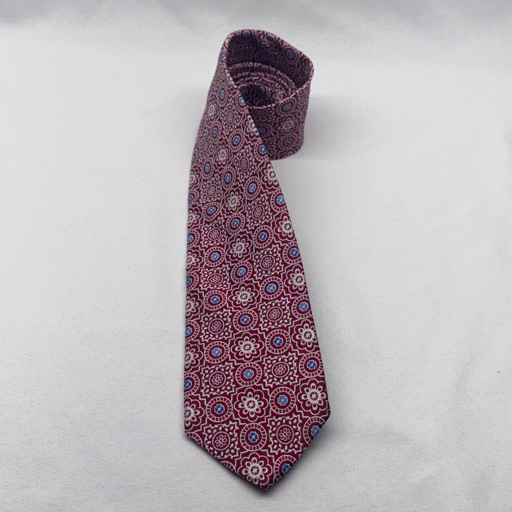 Brooks Brothers 346 Silk Tie Mens Burgundy Red Geometric Floral Medallion Prep